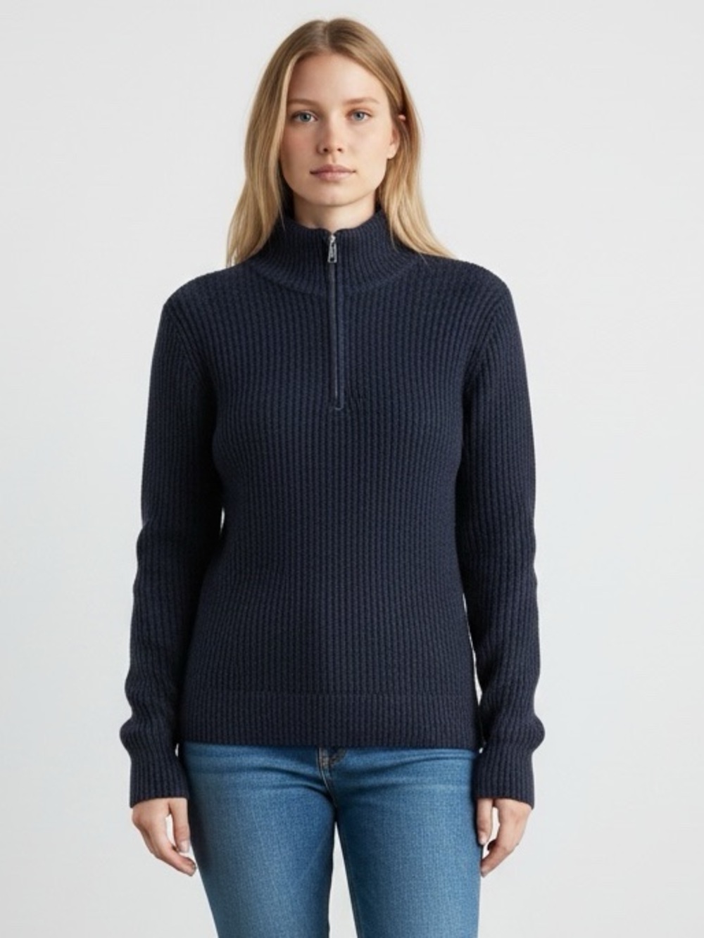 Modern Ambition Merino Wool Quarter Zip Sweater Small Blue Knit Pullover NWT